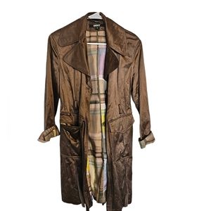 Vintage 80's DKNY Donna Karan New York Raincoat Coat Shiny Brown Mint Size PS